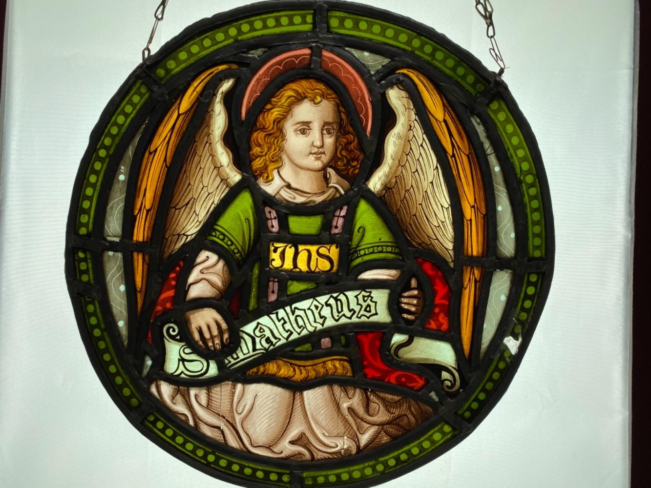 1 Gothic - Style Stained Glass Window St. Matheus Glass Damaged