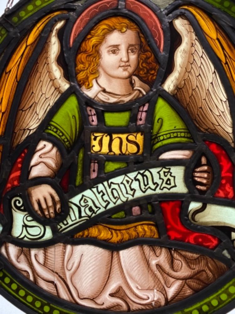 1 Gothic - Style Stained Glass Window St. Matheus Glass Damaged