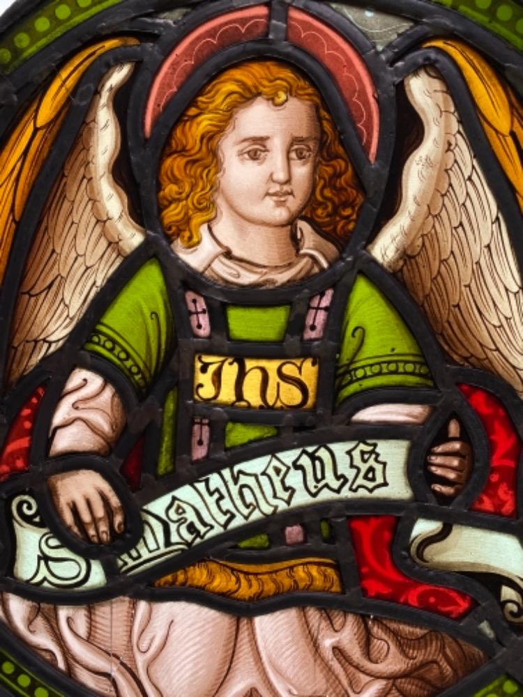 1 Gothic - Style Stained Glass Window St. Matheus Glass Damaged