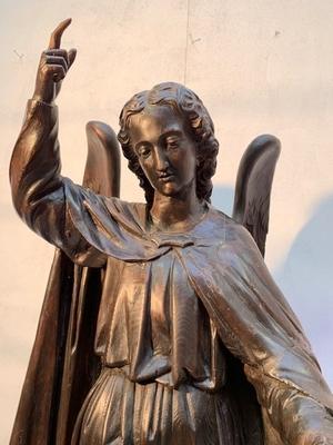 Statue Angel Of Judgement style Gothic - style en fully hand - carved wood, Belgium 19th century ( 1870 )