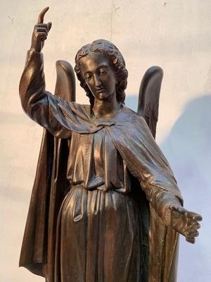 Statue Angel Of Judgement style Gothic - style en fully hand - carved wood, Belgium 19th century ( 1870 )