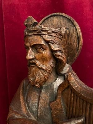 Statue King David style Gothic - style en hand-carved wood Oak, Belgium 19th century ( anno 1890 )