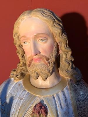 Statue Sacred Heart style Gothic - style en Terra - Cotta Polychrome, France 19th century