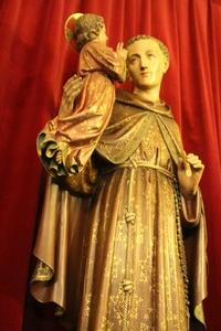Statue St. Anthony &  Child style Gothic - style en wood polychrome, Belgium 19th century