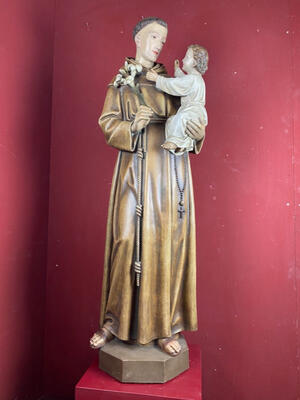 Statue St. Anthony Of Padua style Gothic - style en Terra - Cotta , Netherlands  20 th century ( Anno 1910 )