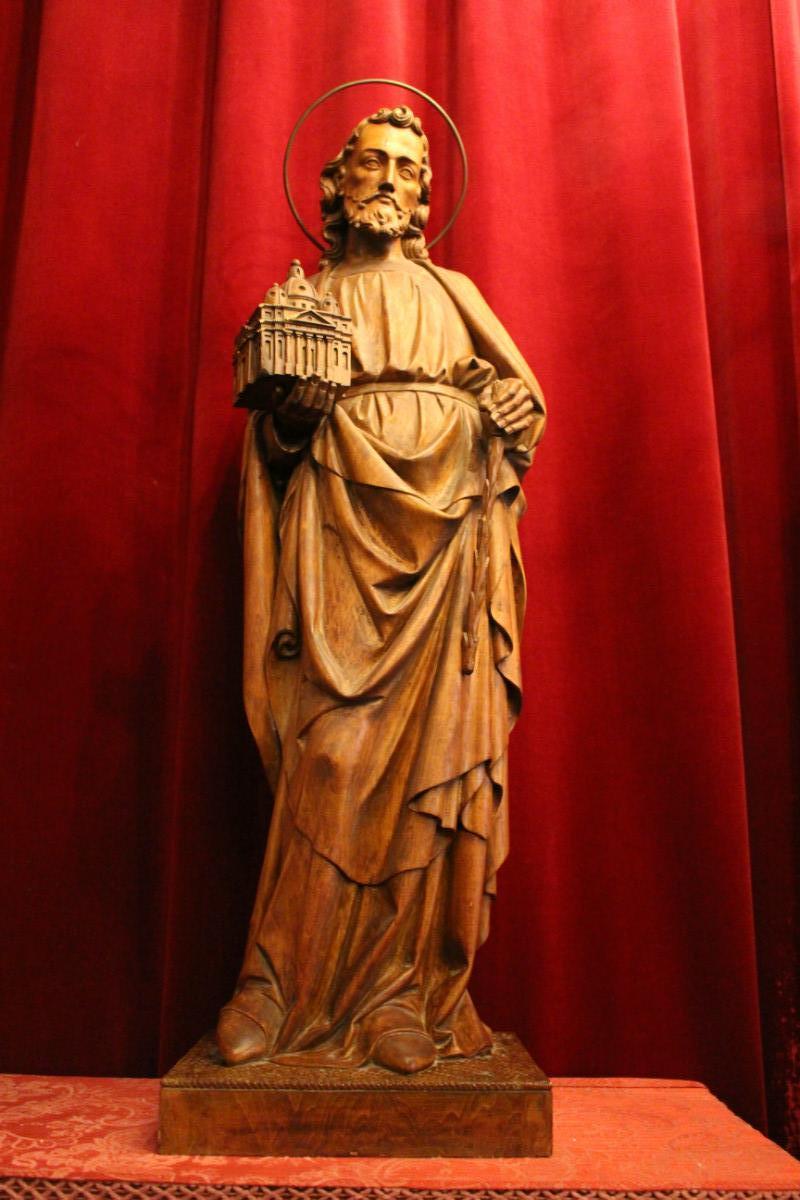 1 Gothic - style Statue St. Joseph With A Copy Of St. Peter’S At Rome