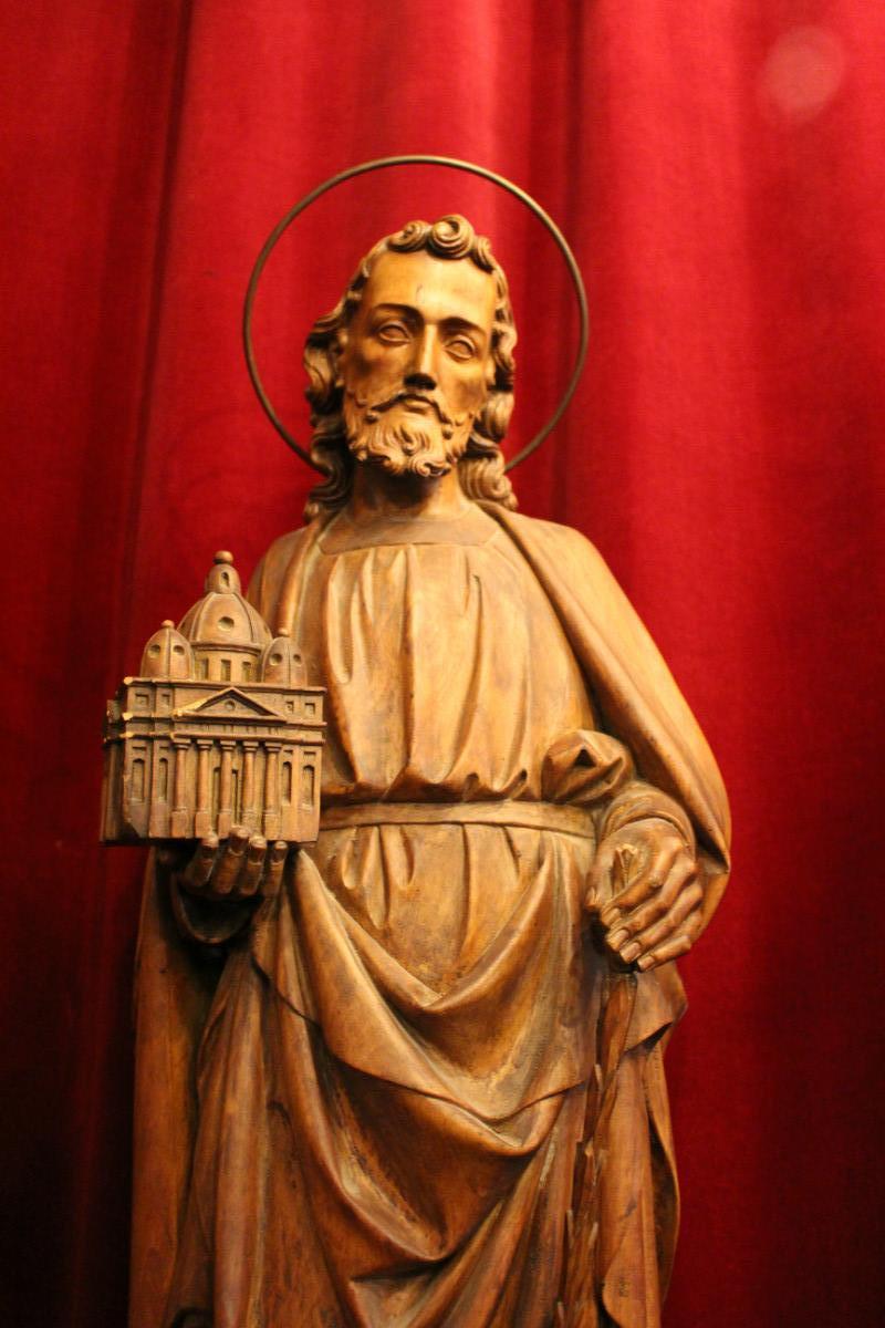 1 Gothic - style Statue St. Joseph With A Copy Of St. Peter’S At Rome