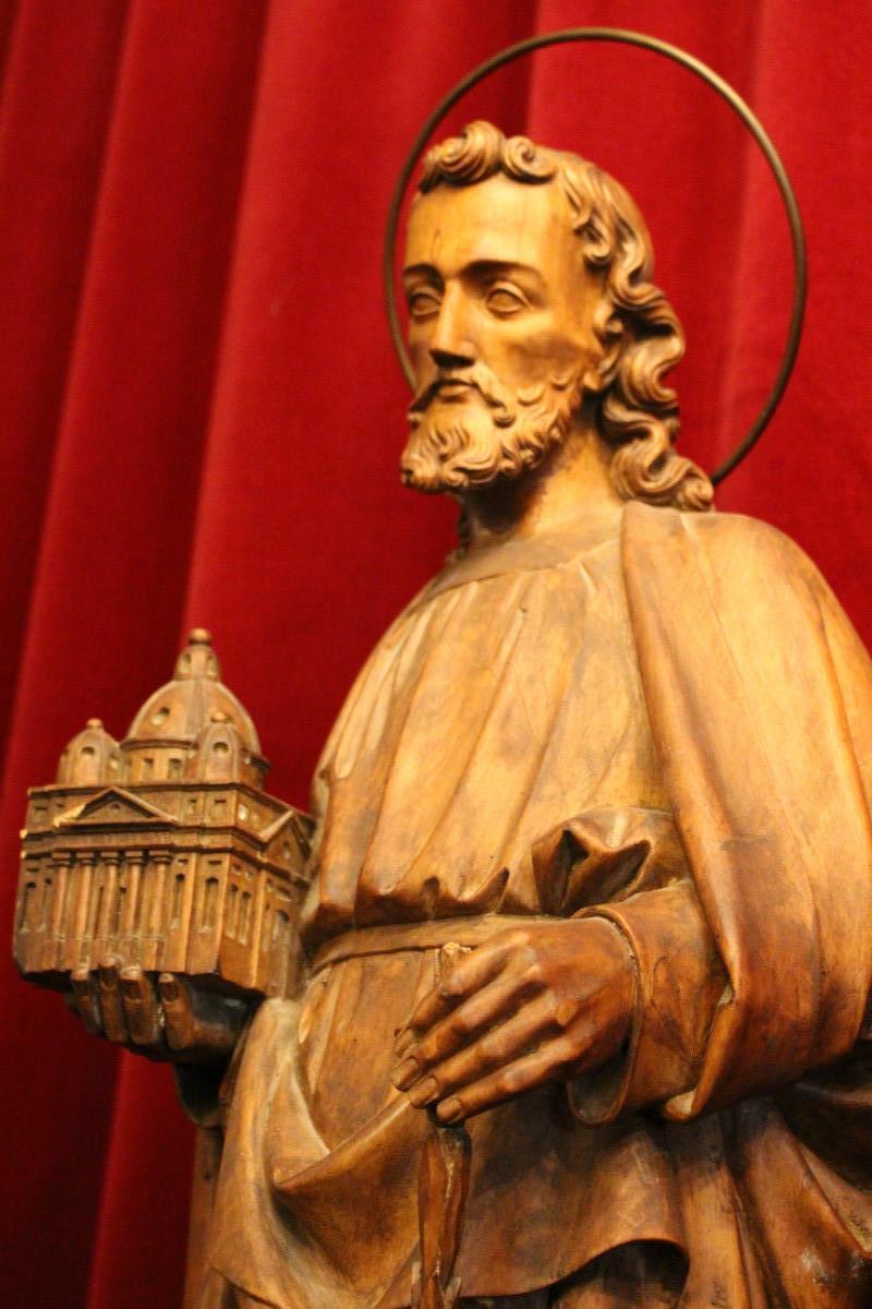 1 Gothic - style Statue St. Joseph With A Copy Of St. Peter’S At Rome