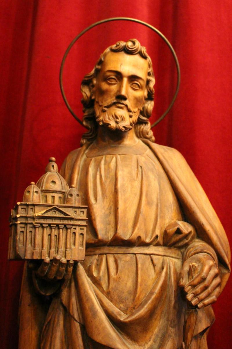1 Gothic - style Statue St. Joseph With A Copy Of St. Peter’S At Rome