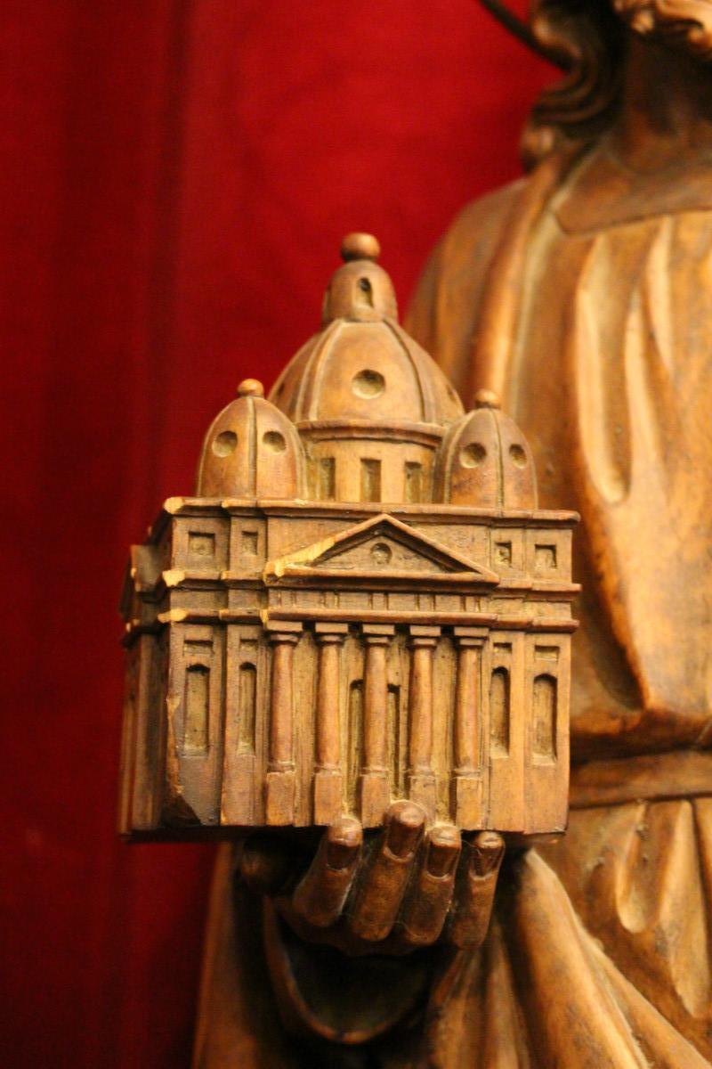 1 Gothic - style Statue St. Joseph With A Copy Of St. Peter’S At Rome