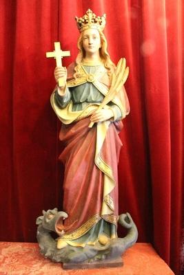 Statue St. Margaret Of Antioch  / Hagia Marina / Margaret The Virgin style Gothic - style en plaster polychrome, Belgium 19th century