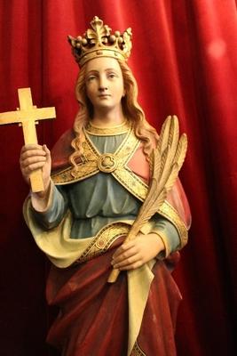 Statue St. Margaret Of Antioch  / Hagia Marina / Margaret The Virgin style Gothic - style en plaster polychrome, Belgium 19th century