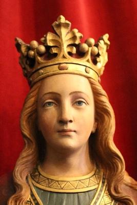 Statue St. Margaret Of Antioch  / Hagia Marina / Margaret The Virgin style Gothic - style en plaster polychrome, Belgium 19th century