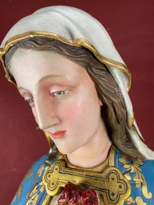 Statue St. Mary  style Gothic - style en Plaster polychrome, Belgium 19 th century ( Anno 1875 )