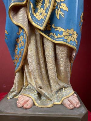 Statue St. Mary  style Gothic - style en Plaster polychrome, Belgium 19 th century ( Anno 1875 )