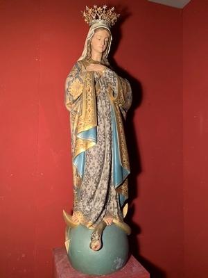 Statue St. Mary Immaculatae Conceptionis  style Gothic - style en wood polychrome, Belgium 19th century ( anno 1890 )