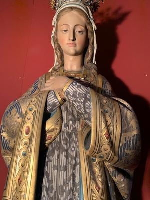 Statue St. Mary Immaculatae Conceptionis  style Gothic - style en wood polychrome, Belgium 19th century ( anno 1890 )