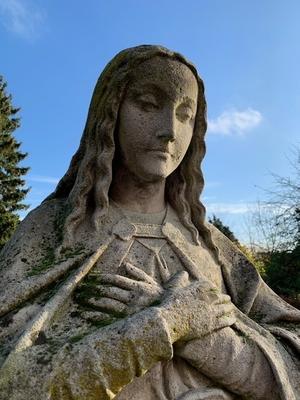 Statue St. Mary Immaculatae Conceptionis Weight 500 Kgs ! style Gothic - style en hand-carved sandstone, Belgium 19th century ( anno 1875 )