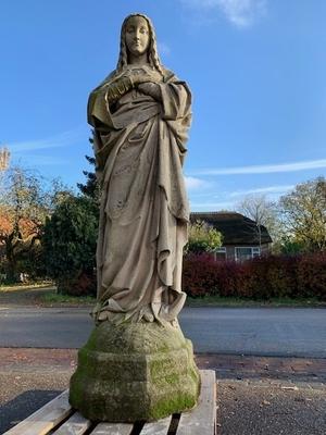 Statue St. Mary Immaculatae Conceptionis Weight 500 Kgs ! style Gothic - style en hand-carved sandstone, Belgium 19th century ( anno 1875 )