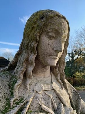 Statue St. Mary Immaculatae Conceptionis Weight 500 Kgs ! style Gothic - style en hand-carved sandstone, Belgium 19th century ( anno 1875 )