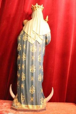 Statue St. Mary With Child style Gothic - style en plaster polychrome, Belgium 19th century ( anno 1875 )