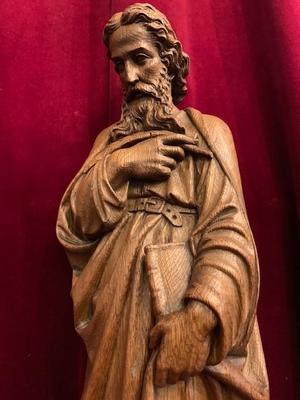 Statue St. Mattheus style Gothic - style en hand-carved wood Oak, Belgium 19th century ( anno 1875 )