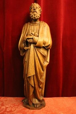 Statue St. Paul style Gothic - style en hand-carved wood Oak, Belgium 19th century