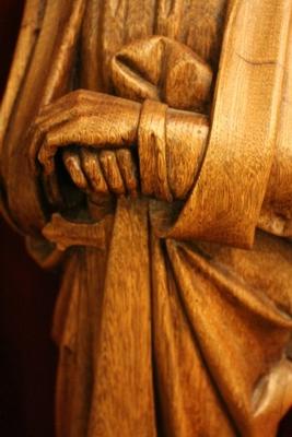 Statue St. Paul style Gothic - style en hand-carved wood Oak, Belgium 19th century