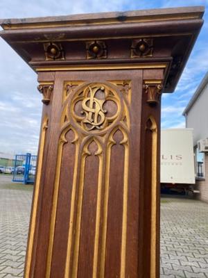 Statue Stand style Gothic - Style en Oak wood, BELGIUM 19 th century