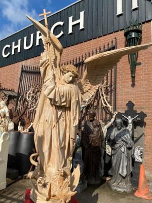 Stunning And Exceptional Large Statue St. Michael style Gothic - Style en Fully Hand - Carved Wood , Germany 19 th century ( Anno 1875 )