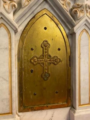 Tabernacle Front style Gothic - Style en Carrara Marble / Brass, France 19 th century ( Anno 1865 )