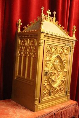 Tabernacle With Original Key.  style Gothic - style en wood polychrome, Dutch 19th century ( anno 1875 )