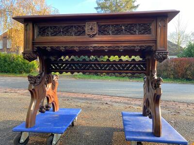 Table  style Gothic - Style en Walnut wood , Belgium  19 th century