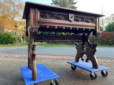 Table  style Gothic - Style en Walnut wood , Belgium  19 th century