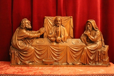 The Emmaus-Experience / Very Fine Wood-Carving / Altar-Panel / The Netherlands / Anno About 1865 style Gothic - style en hand-carved wood Oak, Dutch 19th century ( ANNO ABOUT 1865 )
