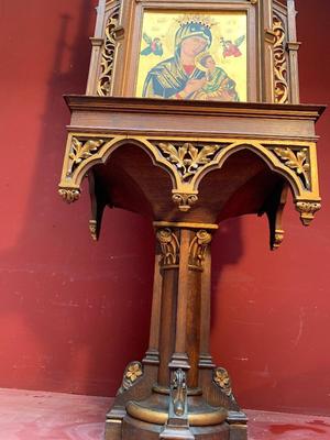 Unique Combination: Home-Altar And Offertory-Box Devoted To Our Lady Of Perpetual Help style Gothic - Style en HAND-PAINTED IMAGINATION -- FULL OAK -- HAND-CARVING , Netherlands ANNO ABOUT 1875