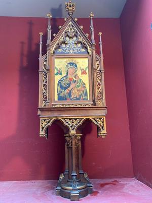 Unique Combination: Home-Altar And Offertory-Box Devoted To Our Lady Of Perpetual Help style Gothic - Style en HAND-PAINTED IMAGINATION -- FULL OAK -- HAND-CARVING , Netherlands ANNO ABOUT 1875