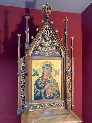 Unique Combination: Home-Altar And Offertory-Box Devoted To Our Lady Of Perpetual Help style Gothic - Style en HAND-PAINTED IMAGINATION -- FULL OAK -- HAND-CARVING , Netherlands ANNO ABOUT 1875