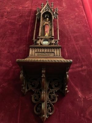Unique Home-Altar With Ex Ossibus Relic Of Duke Henri Ii The Pious Of Silesia – Poland St. Mary Added Later / With Hand-Written Document Inside  style Gothic - style en hand-carved wood , Germany - Poland RELIC 18TH CENTURY / HOMEALTAR GIFT IN 1860