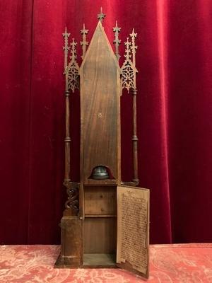 Unique Home-Altar With Ex Ossibus Relic Of Duke Henri Ii The Pious Of Silesia – Poland St. Mary Added Later / With Hand-Written Document Inside  style Gothic - style en hand-carved wood , Germany - Poland RELIC 18TH CENTURY / HOMEALTAR GIFT IN 1860