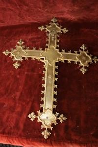 Wall Cross style Gothic - style en Brass / Bronze / Semi Precious Stones, Belgium 19th century