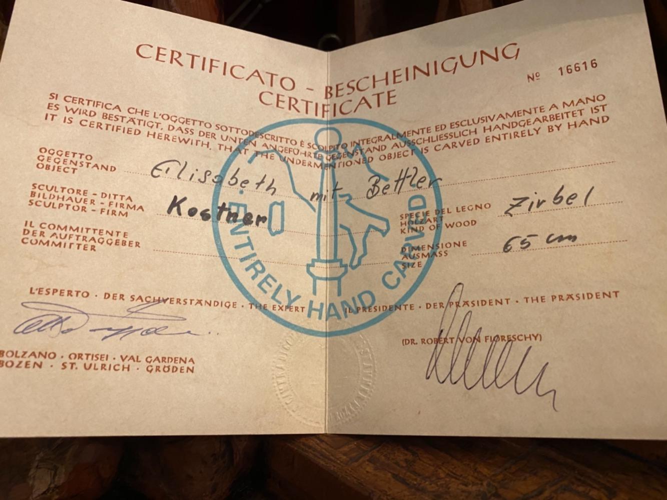 1 Gothic - style Wood Carved Statue Of Saint Elizabeth Giving A Coin With Her Right Hand To The Left Hand Of Beggar As Charity Gesture