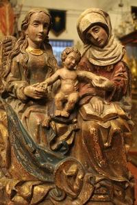 The Virgin & Child With St. Anne  style Gothic en wood polychrome, Germany 17 th century