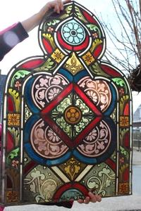 Top Of Stained Glass Window style gothic en glass, Belgium 19th century