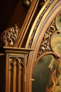 Tryptich With Paintings ( Painted On Panel ) style Gothic en Wood walnut, France 19th century