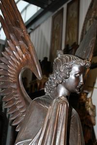 Unique Fully Hand-Carved Angel In Original Colour. style gothic en wood , Dutch 19th century