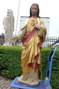 H.Heart Statue en plaster polychrome / Rolled Gold., France 19th century