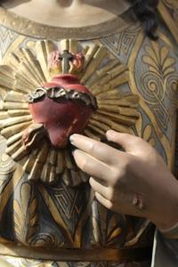 H.Heart Statue en plaster polychrome, France 19th century