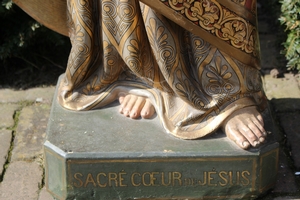 H.Heart Statue en plaster polychrome, France 19th century