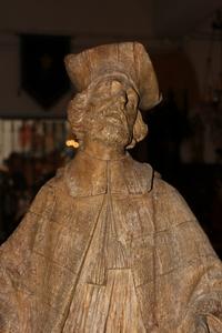 Hand-Carved Full Oak Statue St. Johannes Nepomucenus en Oak, SOUTHERN-GERMANY 17 th century